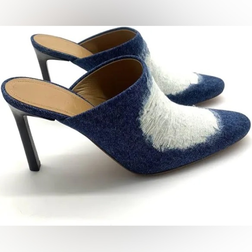 Loewe Ripped Denim Mules size 39 Stylish Blue and White Women's Mules